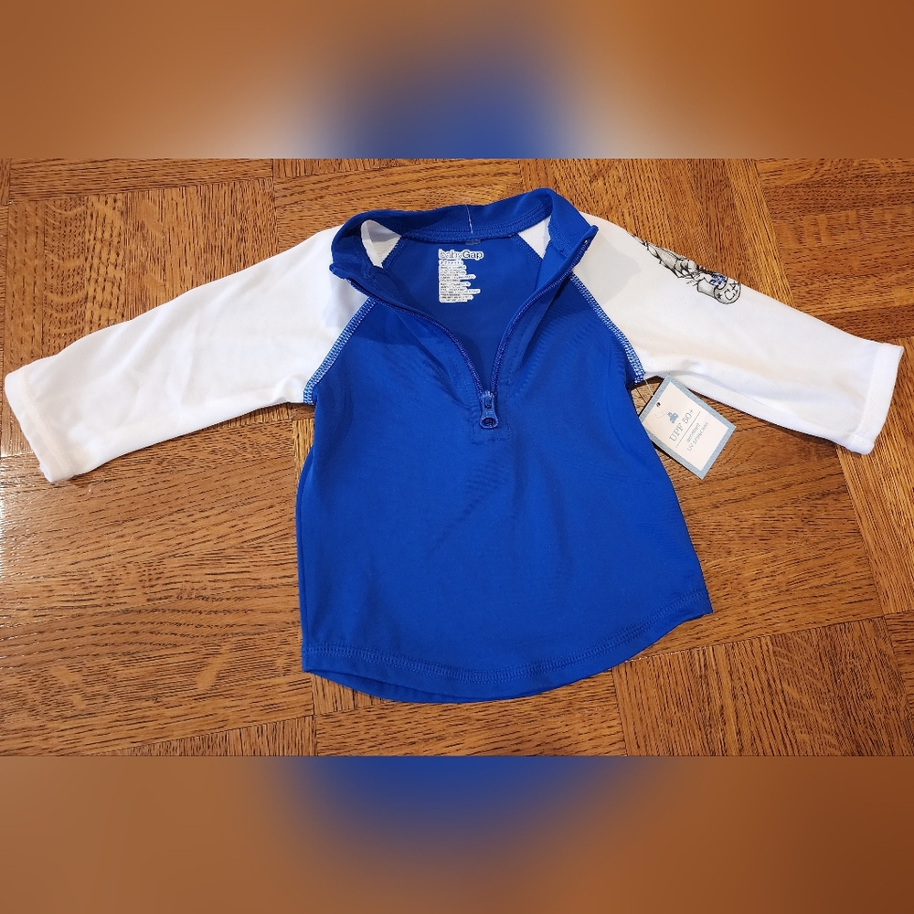 New Baby Gap 0-3 month Half Zip Rash Guard Swim Top Captain